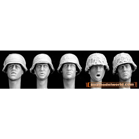 Hornet HGH20 1/35 5x Heads wearing WWII German Helmets with Improvised Coverings - Model Figures