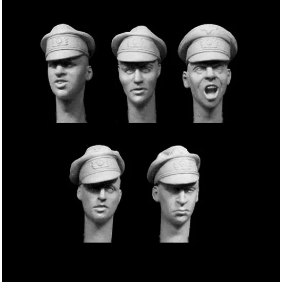Hornet HGH30 1/35 5x Different Heads with WWII German Army Officer's "Crusher" Caps - Model Figures