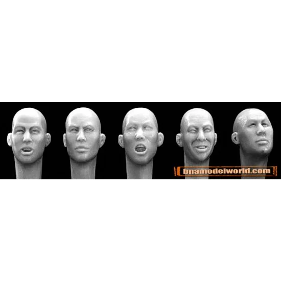Hornet HH07 1/35 5x Different East Asian Bald Heads with Varying Expressions - Model Figures
