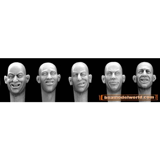 Hornet HH11 1/35 5x Different Bare Heads (Laughing, Joking) - Model Figures