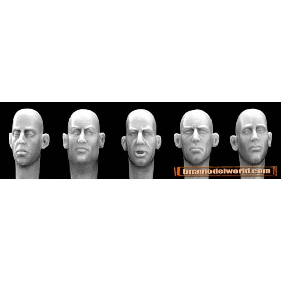 Hornet HH12 1/35 5x Different Bare Heads with Neutral Expressions - Model Figures