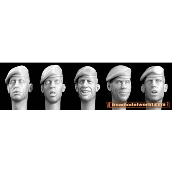 Hornet HQH01 1/35 5x Heads with Unbadged Berets (US/Royal Marines Style) - Model Figures