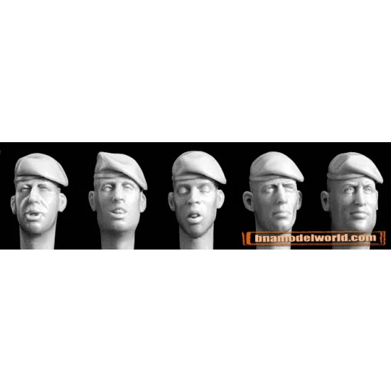 Hornet HQH03 1/35 5x Heads with Berets (Pulled Left) e.g. Modern French, Spanish - Model Figures