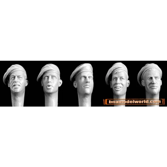Hornet HQH04 1/35 5x Heads with Berets (Pulled Right) e.g. British 40s, 50s Style - Model Figures