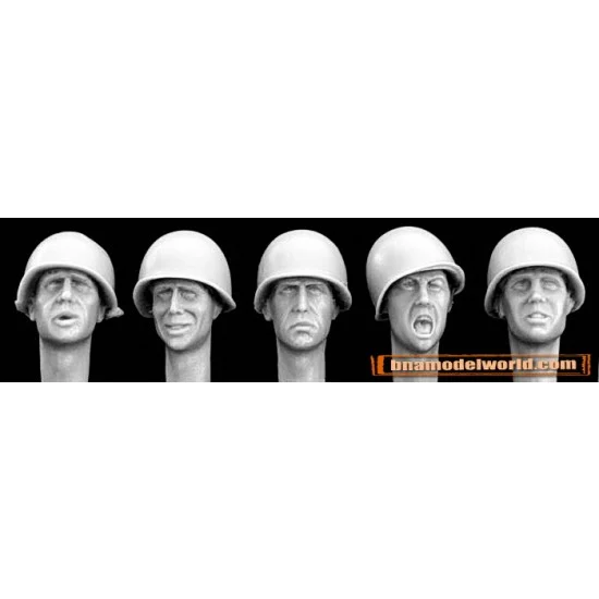 Hornet HUH01 1/35 5x Heads with US M1 Plain Steel Helmets - Model Figures
