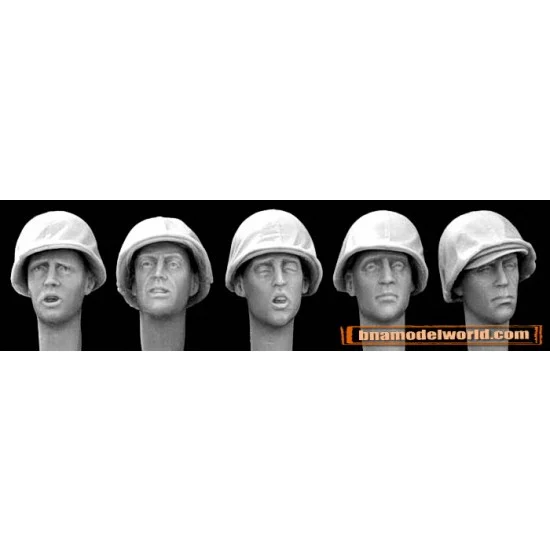 Hornet HUH06 1/35 5x Heads with WWII USMC Early Type M1 Helmets and Cover - Model Figures
