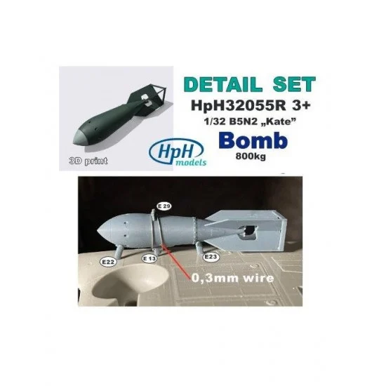 HPH Models 32055-3 1/32 Nakajima B5N2 KATE Torpedo Bomber Bomb for HPH-32055 (3D print)