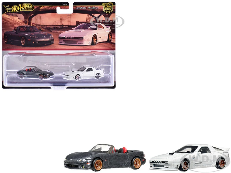 Mazda Mazdaspeed Miata Gray Metallic and Mazda RX7 FC Pandem White "Car Culture" Set of 2 Cars Diecast Model Cars by Hot Wheels - Mazda Models