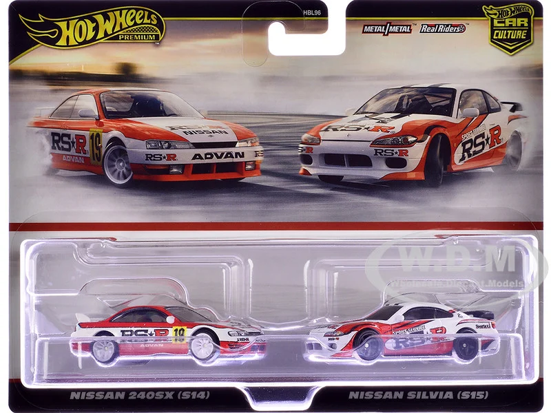 Nissan 240SX (S14) RHD (Right Hand Drive) #19 Red and White and Nissan Silvia (S15) RHD (Right Hand Drive) Red and White "Car Culture" Set of 2 Cars Diecast Model Cars by Hot Wheels - Nissan Models