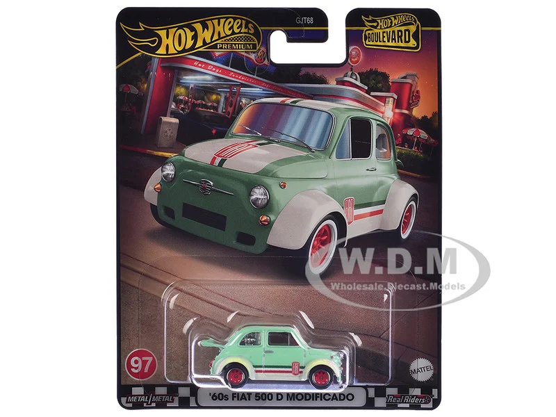 1960's Fiat 500 D Modificado Light Green with Stripes "Boulevard" Series Diecast Model Car by Hot Wheels - Fiat Models