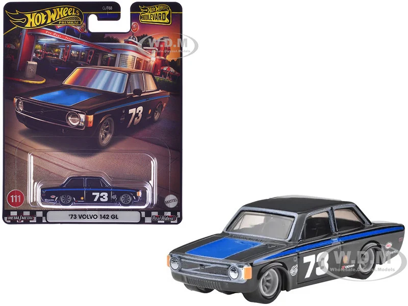 1973 Volvo 142 GL #73 Black with Blue Stripes and Hood "Boulevard" Series Diecast Model Car by Hot Wheels - Volvo Models