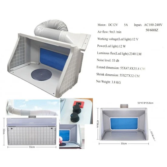 HSeng 550BLK Portable Airbrush Spray Painting Booth with LED Lighting Ver.2 - Hobby & Model Paints
