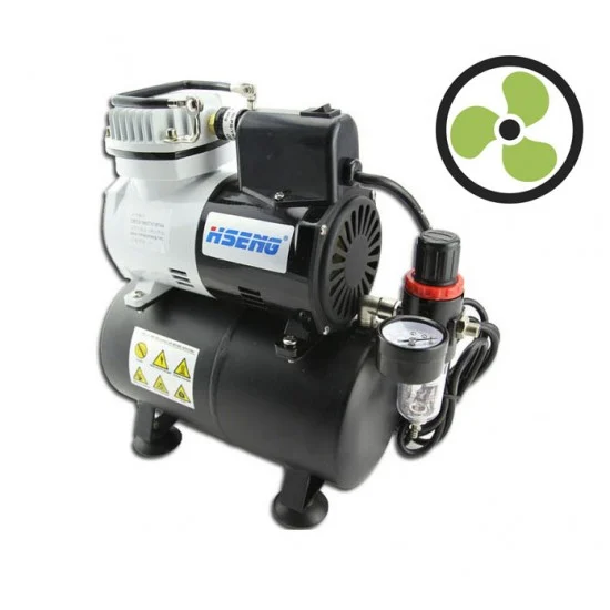 HSeng AF186 Airbrush Compressor (pump) with Cooling Fan and Tank - Hobby & Model Paints