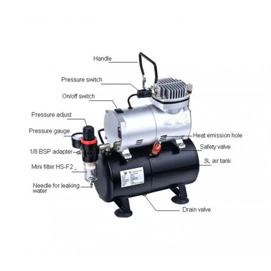 HSeng AS186 Airbrush Compressor with Pressure Gauge - Hobby & Model Paints