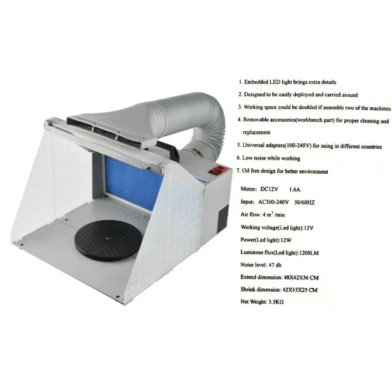 HSeng E420DCLK Portable Airbrush Spray Painting Booth with LED Lighting - Hobby & Model Paints