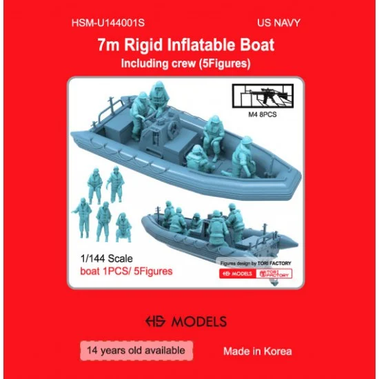 HS Models U144001S 1/144 7m Rigid Infantable Boat with Crews - Model Ships & Boats