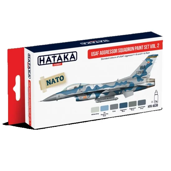 Hataka Hobby AS30 Acrylic Paint Set for Airbrush - USAF Aggressor Squadron Set Vol.2: F-15 & F-16 Fleet (17ml x 6)