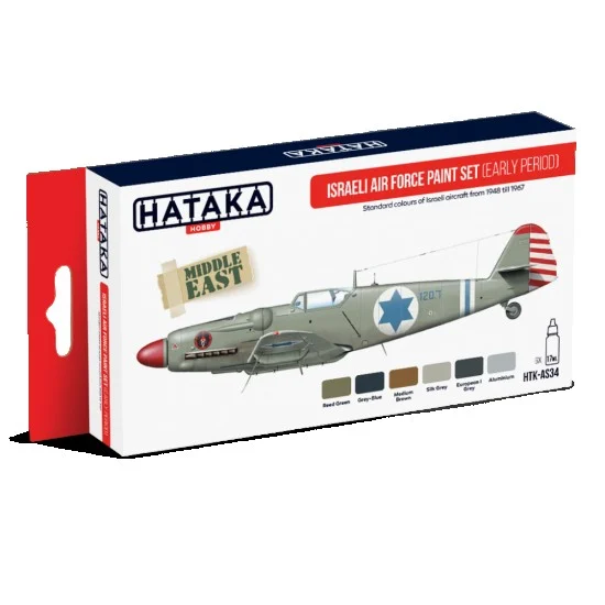 Hataka Hobby AS34 Acrylic Paint Set for Airbrush - Israeli Air Force Early Period from 1948 till 1967 (17ml x 6)