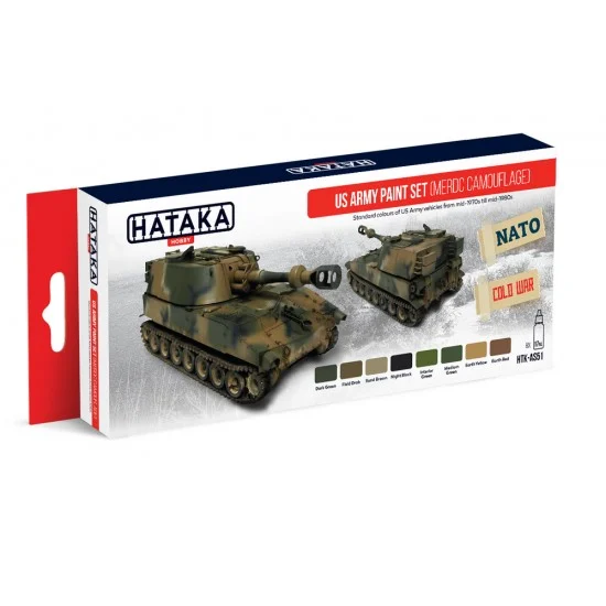 Hataka Hobby AS51 Acrylic Paint Set for Airbrush - US Army (MERDC Camouflage) from mid-1970s till mid-1980s (17ml x 8)