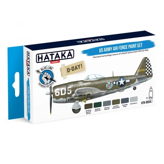 Hataka Hobby BS04-2 Acrylic Paint for Brush - US Army Air Force (USAAF) 1943-1945 (6x 17ml)