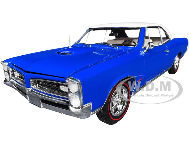 1966 Pontiac GTO Barrier Blue with White Top and Interior 1/18 Diecast Model Car by Highway 61 - Pontiac Models