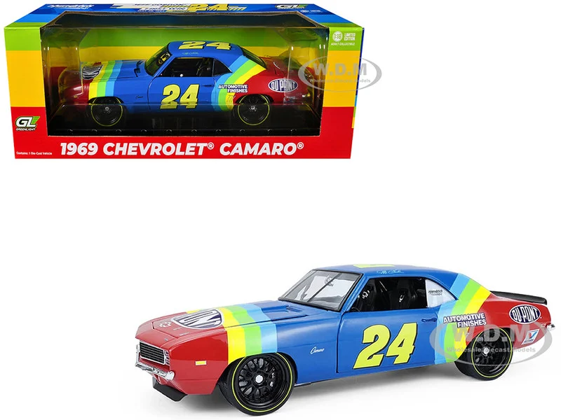 1969 Chevrolet Camaro #24 Jeff Gordon "Hendrick Motorsports First Win Tribute" Blue and Red with Rainbow Stripes 1/18 Diecast Model Car by Highway 61 - Chevrolet Models