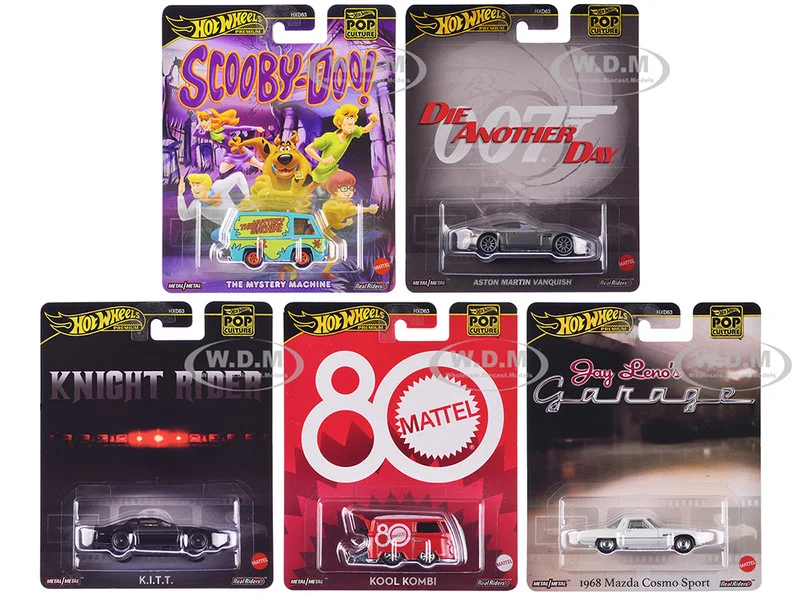 "Pop Culture 2024" 5 piece Set G "Premium Series" Diecast Model Cars by Hot Wheels - Movie/TV Series Models