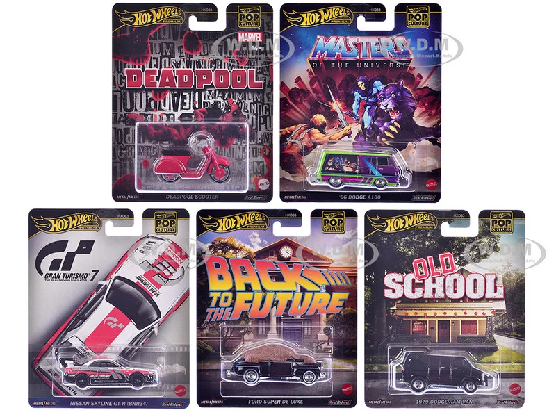 "Pop Culture 2025" 5 piece Set J "Premium Series" Diecast Model Cars by Hot Wheels - Movie/TV Series Models