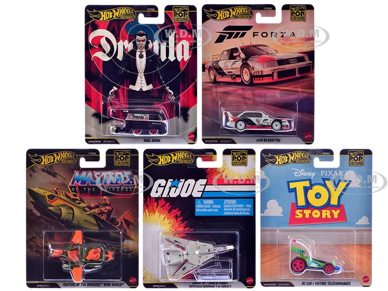 "Pop Culture 2026" 5 piece Set R "Premium Series" Diecast Model Cars by Hot Wheels - Movie/TV Series Models