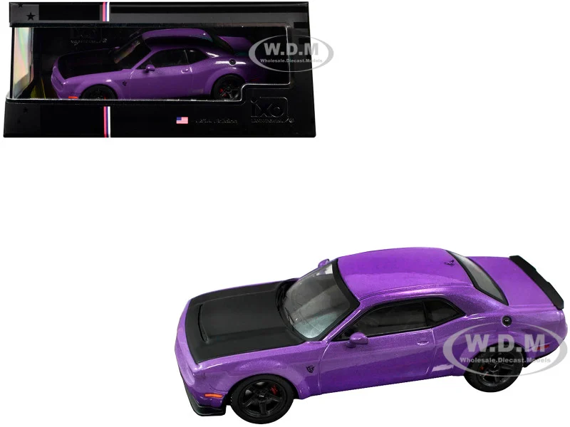 2018 Dodge Challenger SRT Demon Plum Crazy Metallic with Matt Black Hood 1/43 Diecast Model by IXO Models - Dodge Models