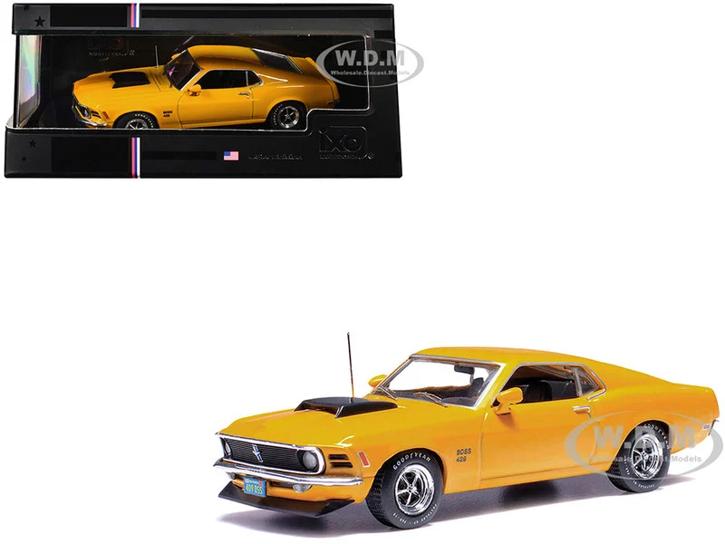1970 Ford Mustang Boss 429 Bright Yellow with Black Hood Scoop 1/43 Diecast Model by IXO Models - Ford Models