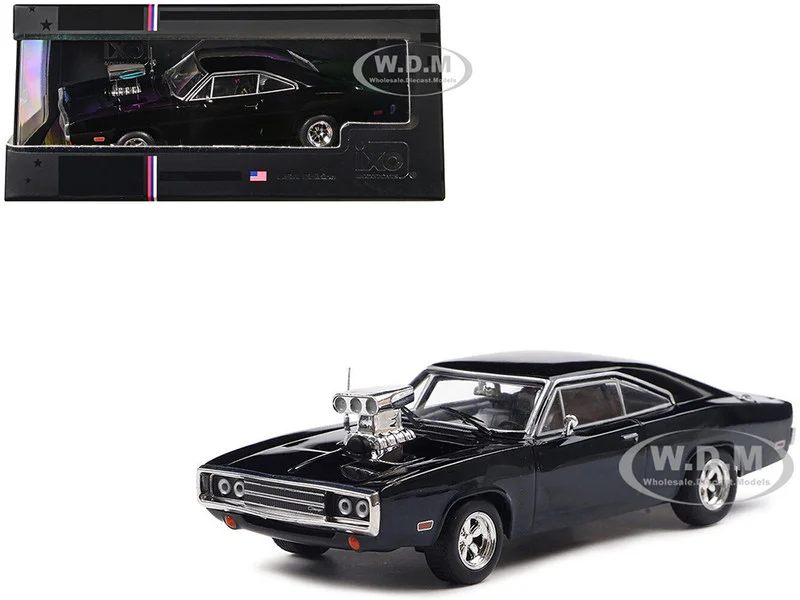 1970 Dodge Charger with Blown Engine Black 1/43 Diecast Model by IXO Models - Dodge Models