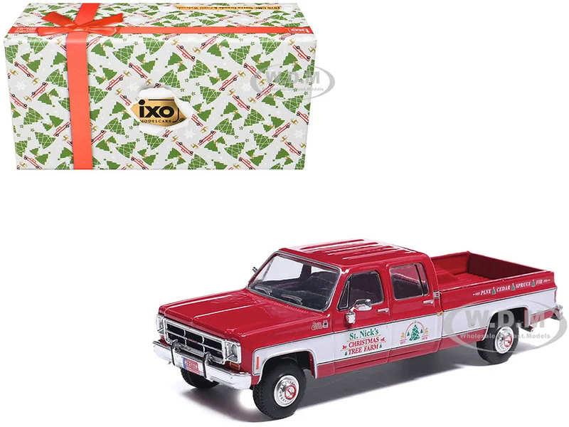 1976 GMC Sierra Grande K2500 Wideside Pickup Truck "St. Nick's Christmas Tree Farm" Red with White Sides "Christmas Limited Edition" 1/64 Diecast Model Car by IXO Models - GMC Models