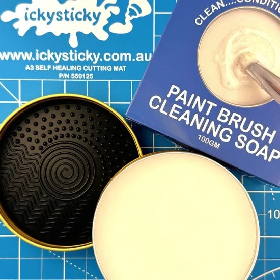 IckySticky 14029 Paint Brush Cleaning Soap (100gm solid soap tin, silicone scrub pad) - Hobby & Model Paints