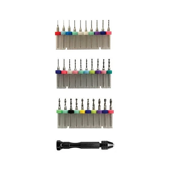 IckySticky 550103 Tungsten Micro Drill Bits 0.3-3mm Set (31pcs) w/Pin Vise Handle