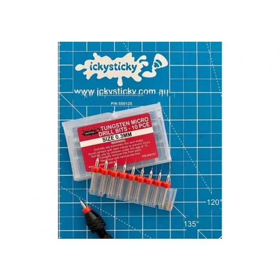 IckySticky 550107 Tungsten Micro Drill Bits 0.3mm (10pcs) - Hobby Tools & Supplies