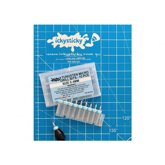 IckySticky 550108 Tungsten Micro Drill Bits 0.4mm (10pcs) - Hobby Tools & Supplies