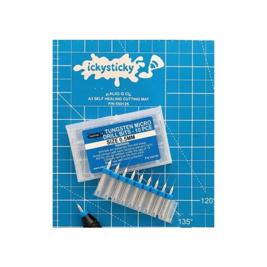 IckySticky 550109 Tungsten Micro Drill Bits 0.5mm (10pcs) - Hobby Tools & Supplies