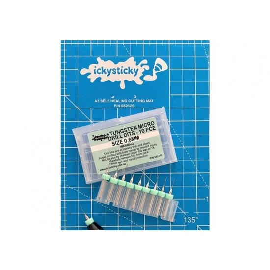 IckySticky 550110 Tungsten Micro Drill Bits 0.6mm (10pcs) - Hobby Tools & Supplies