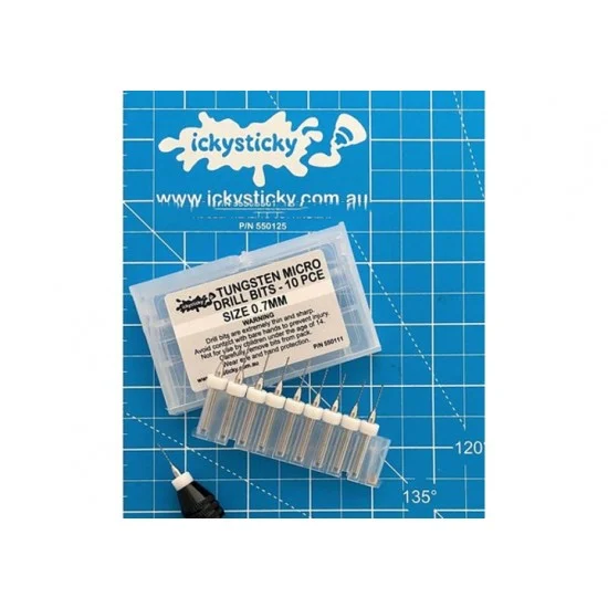 IckySticky 550111 Tungsten Micro Drill Bits 0.7mm (10pcs) - Hobby Tools & Supplies