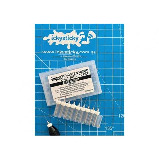 IckySticky 550112 Tungsten Micro Drill Bits 0.8mm (10pcs) - Hobby Tools & Supplies