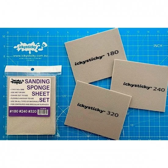 IckySticky 550149 Sanding Sponge Set #180 #240 #320 (3 sheets, each: 114 x 140 x 5mm) - Hobby Tools & Supplies