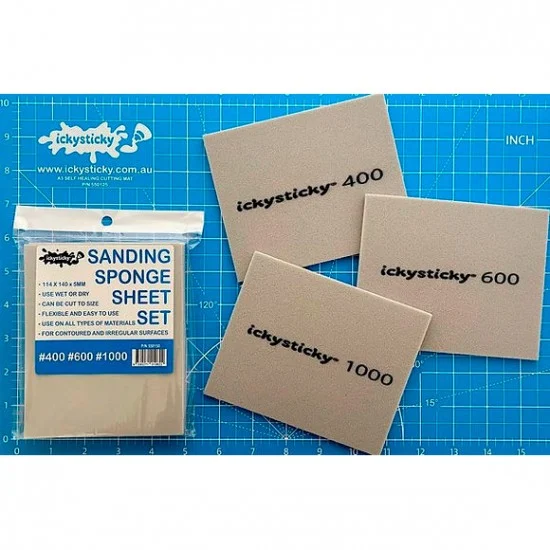IckySticky 550150 Sanding Sponge Set #400 #600 #1000 (3 sheets, each: 114 x 140 x 5mm) - Hobby Tools & Supplies