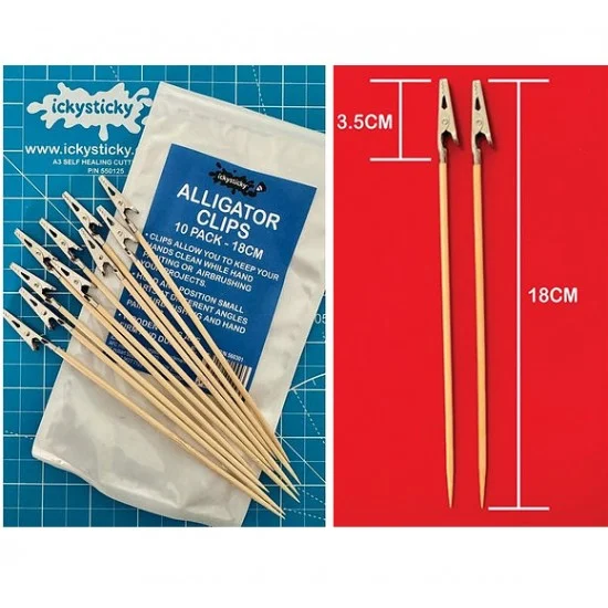 IckySticky 560301 Alligator Clips (10pcs, L: 18cm each) - Hobby Tools & Supplies