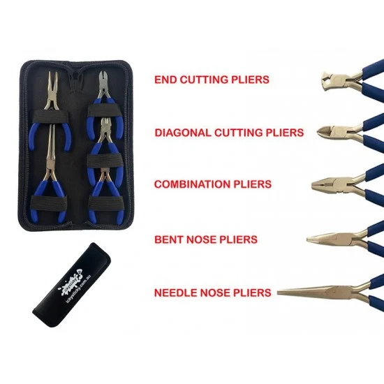 IckySticky 560305 5 Piece Mini Plier Set w/Bag - Hobby Tools & Supplies