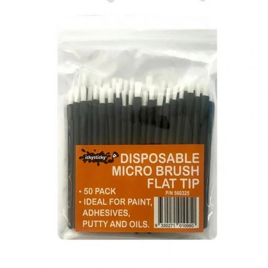 IckySticky 560325 Disposable Micro Brushers Flat Tip (50pcs) - Hobby & Model Paints
