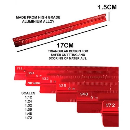 IckySticky 580706 Model Scale Ruler for 1/12, 1/24, 1/32, 1/35, 1/48, 1/72 (Length 17cm) - Hobby Tools & Supplies
