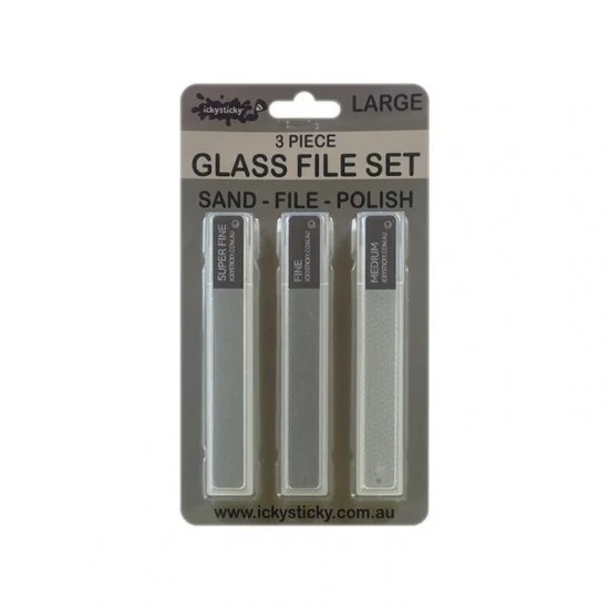 IckySticky 610621 3 Piece Glass File Set Large - Super Fine, Fine, Medium