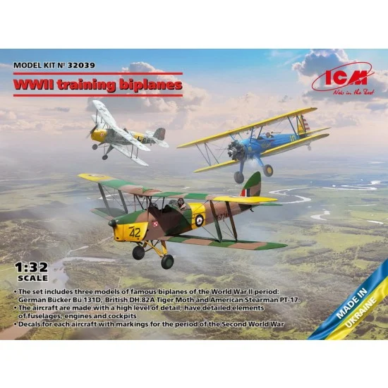 ICM 32039 1/32 WWII Training Biplanes - Bucker Bu 131D, DH.82A Tiger Moth, Stearman PT-17