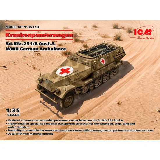 ICM 35113 1/35 WWII German Krankenpanzerwagen Sd.Kfz.251/8 Ausf.A Ambulance - Military Vehicles & Tanks